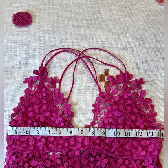 NWT 💘Free People MISS DAZIE floral lace crochet bralette MED Berry fuchsia pink - Picture 4 of 12